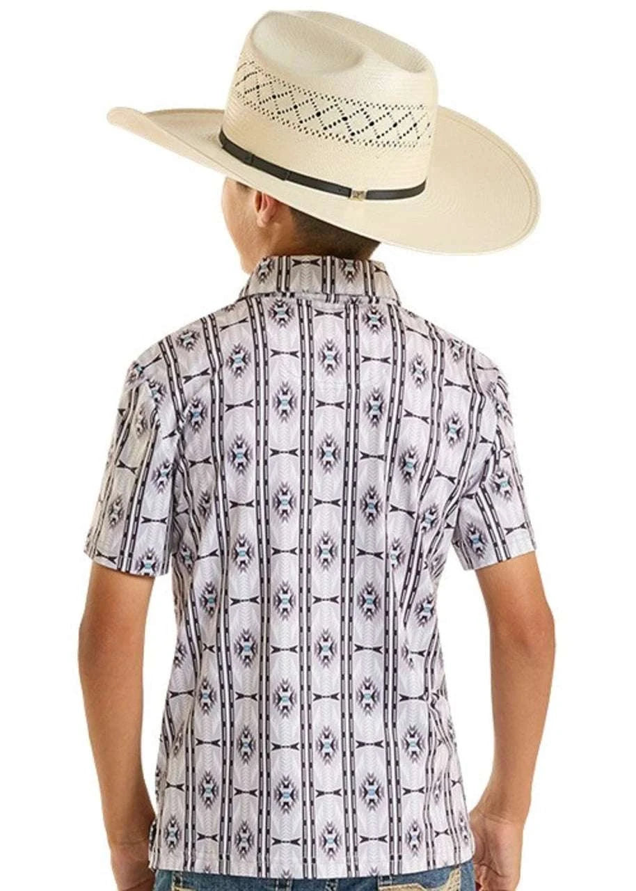 ROCK & ROLL BOYS AZTEC PRINTED POLOS LIGHT GREY - BB51T08724 Laherradurawwnc.com