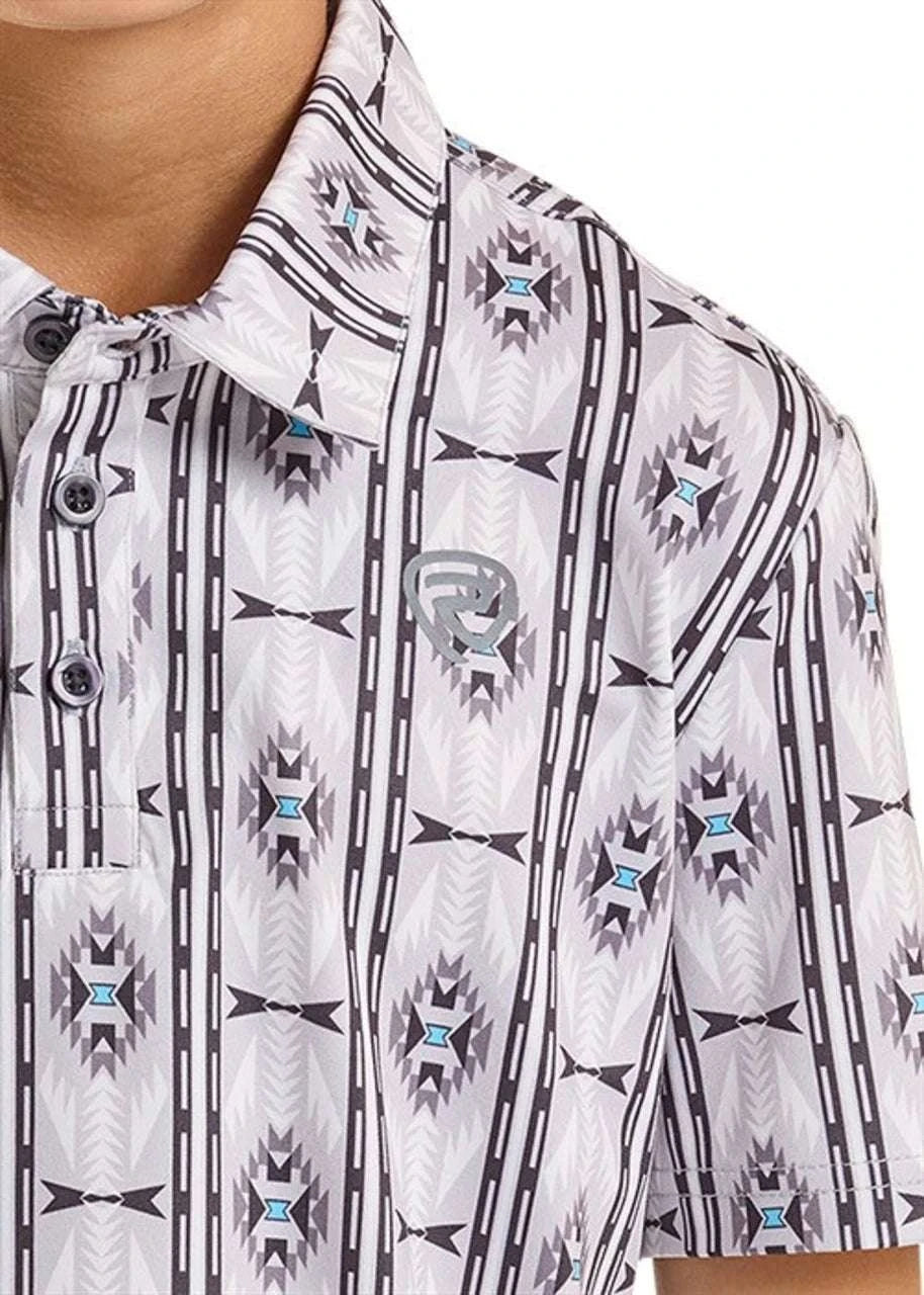 ROCK & ROLL BOYS AZTEC PRINTED POLOS LIGHT GREY - BB51T08724 Laherradurawwnc.com