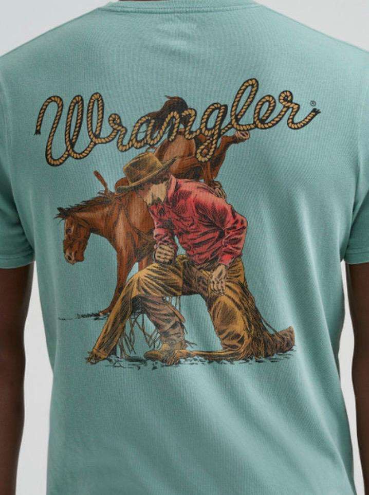 WRANGLER OIL BLUE COWBOY PRINT - MENS TEE - 112375739 Laherradurawwnc.com