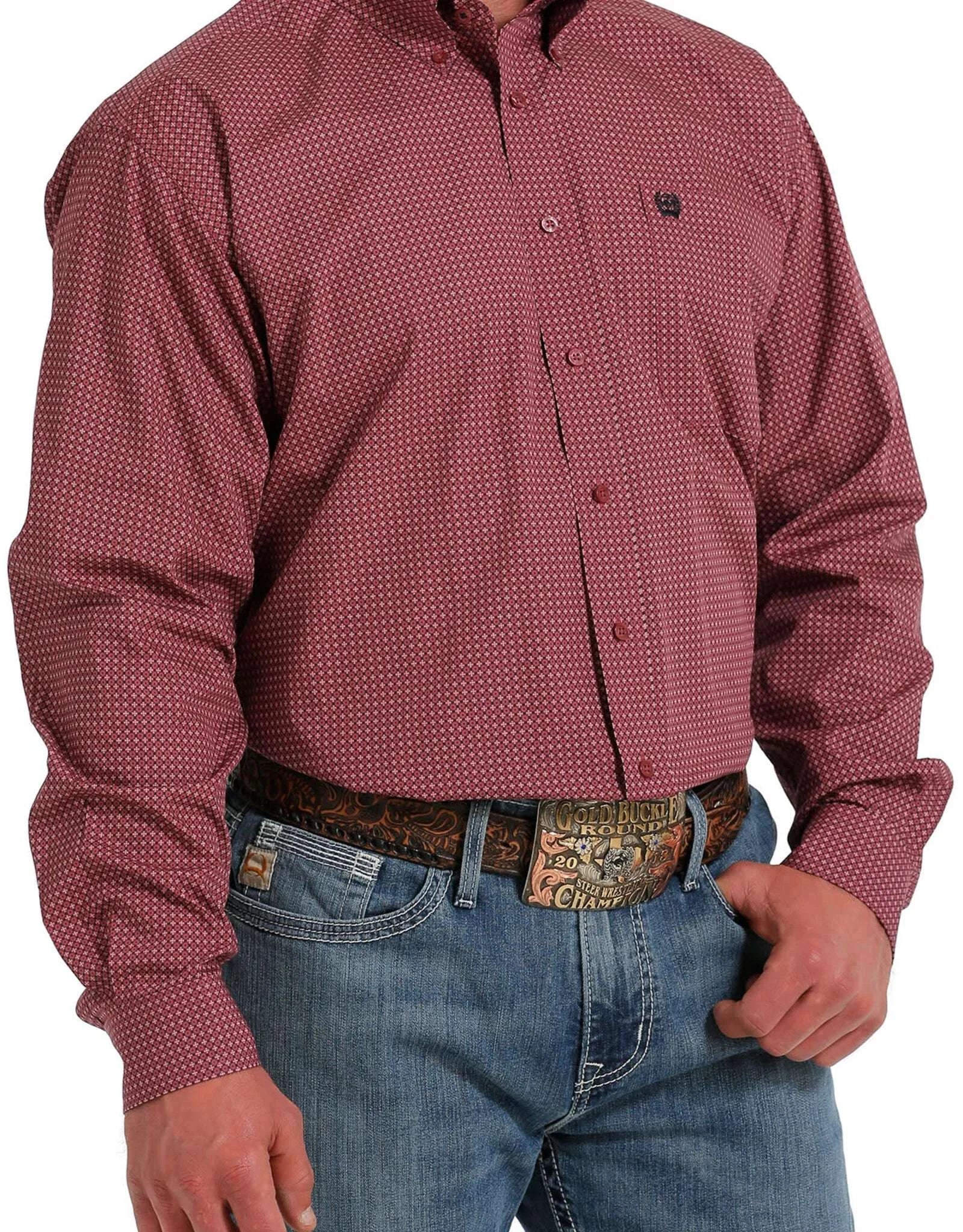 CINCH MEN BOTTON DOWN SHIRT LIGHT PINK CROSS FUSHIA MTW1105595 Laherradurawwnc.com