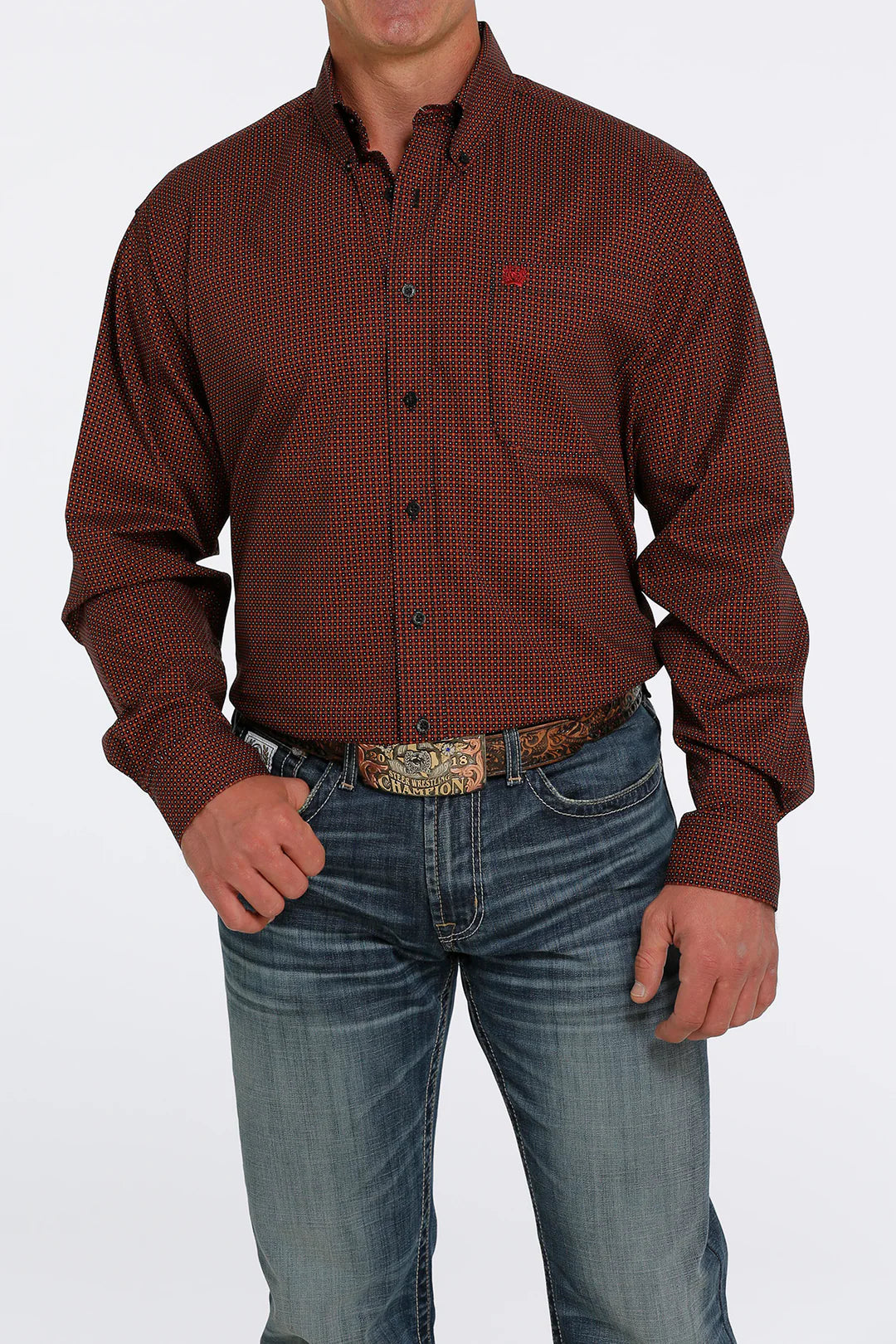 CINCH MEN BOTTON DOWN SHIRT BLACK SQ RED DOTS MTW1105457