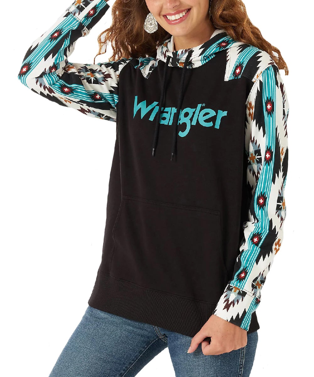WRANGLER WOMEN BLACK AZTEC HOODIE-112317334