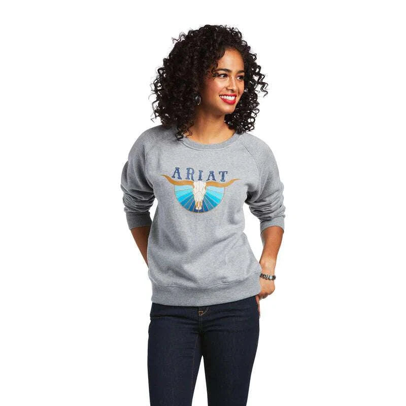 ARIAT WOMENS REAL PACIFIC STEERHEAD SWTSHRT HEATHER GREY-10039792 Laherradurawwnc.com