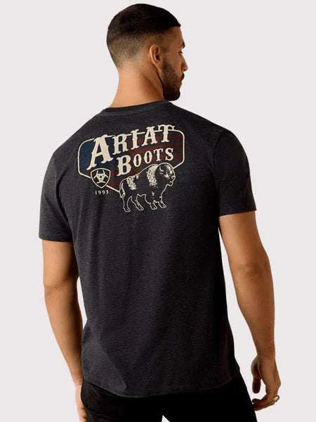 ARIAT MEN AMERICAN BISON SS T-SHIRT CHARCOAL HEATHER 10071195 Laherradurawwnc.com
