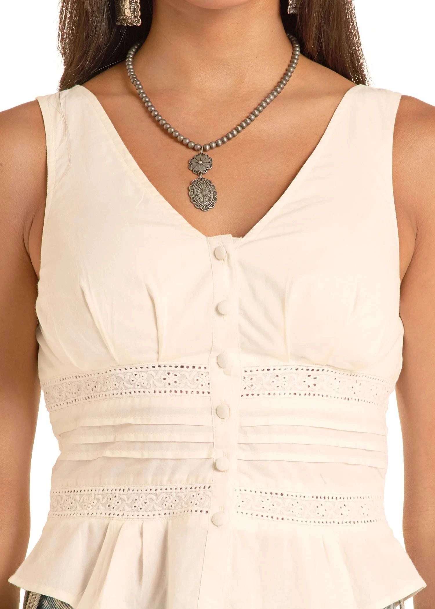 ROCK&ROLL EYELET INSENT NATURAL TANK TOP BW20T08773 Laherradurawwnc.com