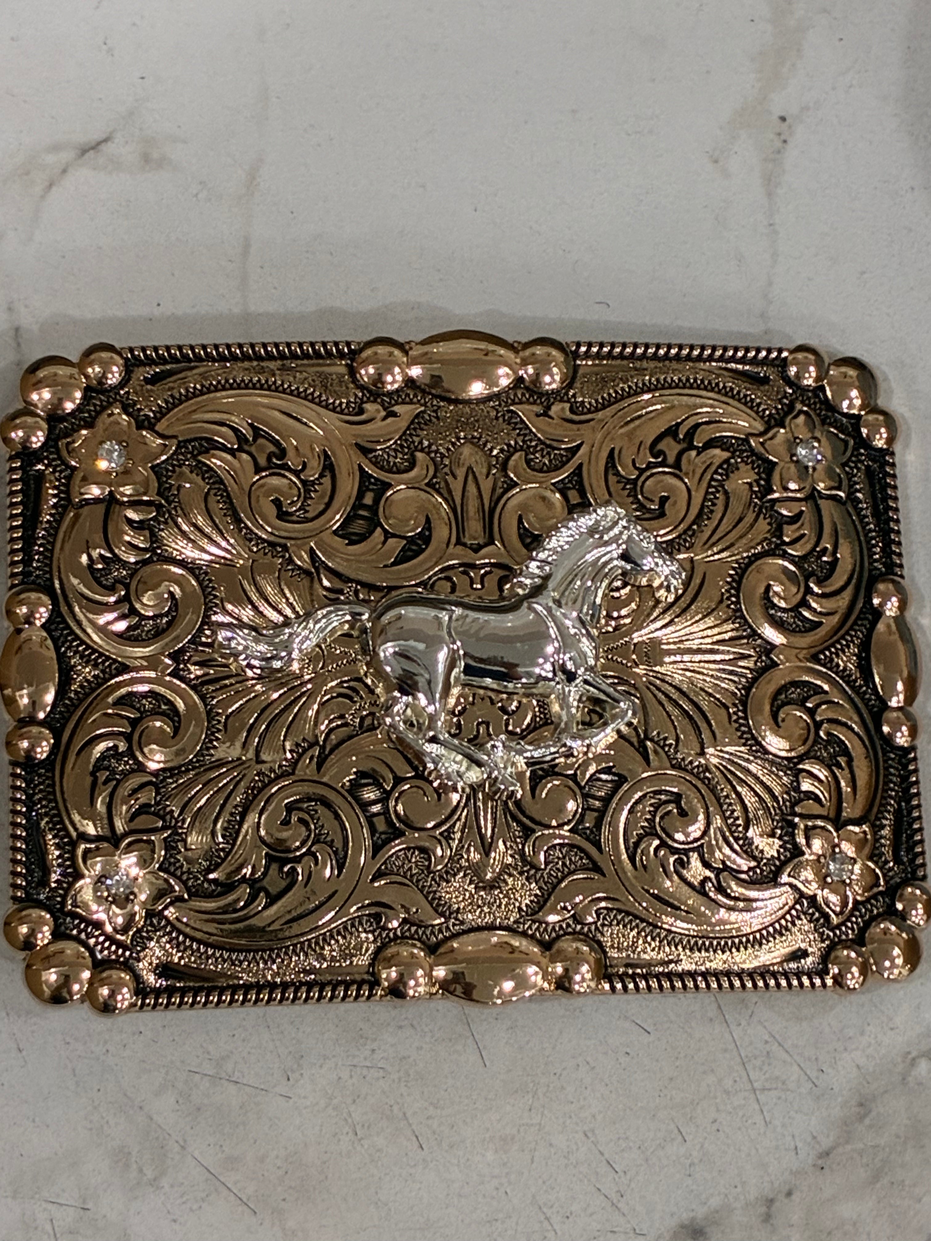 ALL COPPER RUNNING HORSE SQUARE BUCKLE