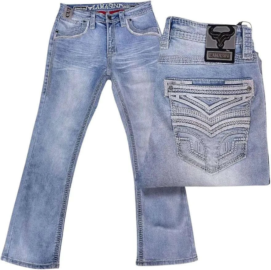 LAMASINI MENS JEANS BOOTCUT LIGHT WASH BLUE LAM26503 Laherradurawwnc.com