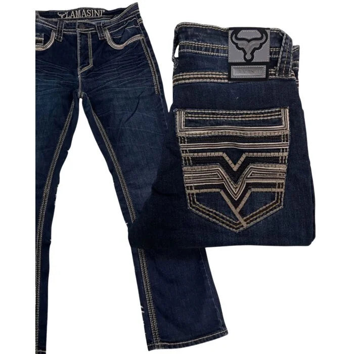 LAMASINI MENS JEANS MODERN BOOTCUT DARK BLUE LAM26502