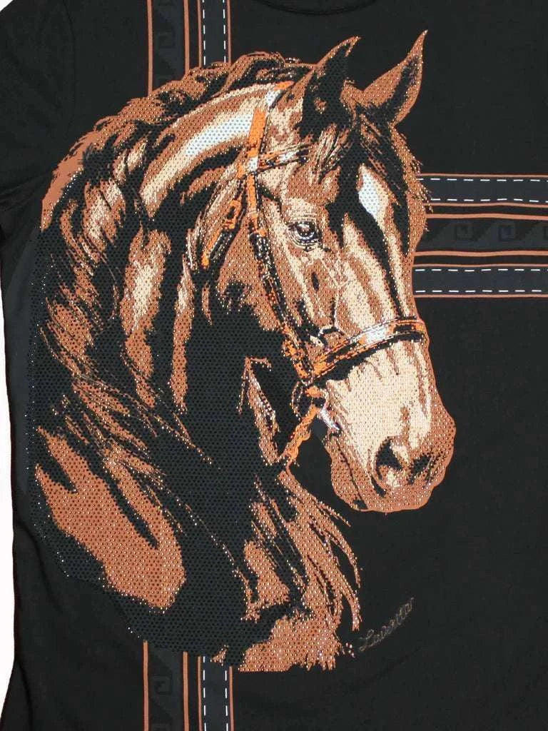 LAVERITA BLACK T-SHIRT WITH COPPER HORSE-LAV94787 Laherradurawwnc.com