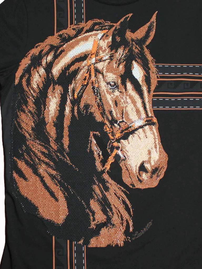 LAVERITA BLACK T-SHIRT WITH COPPER HORSE-LAV94787 Laherradurawwnc.com