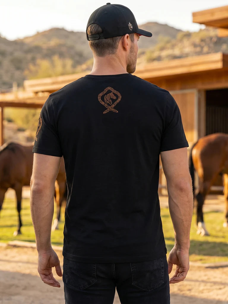 LAVERITA BLACK T-SHIRT WITH COPPER HORSE-LAV94787