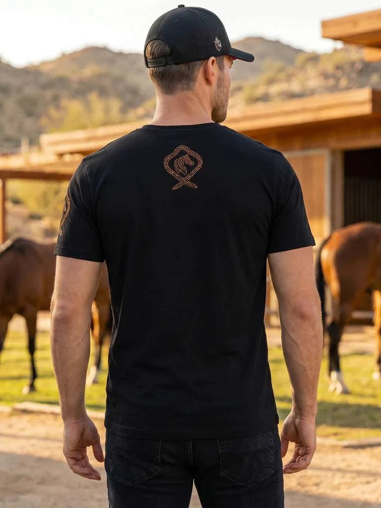 LAVERITA BLACK T-SHIRT WITH COPPER HORSE-LAV94787 Laherradurawwnc.com