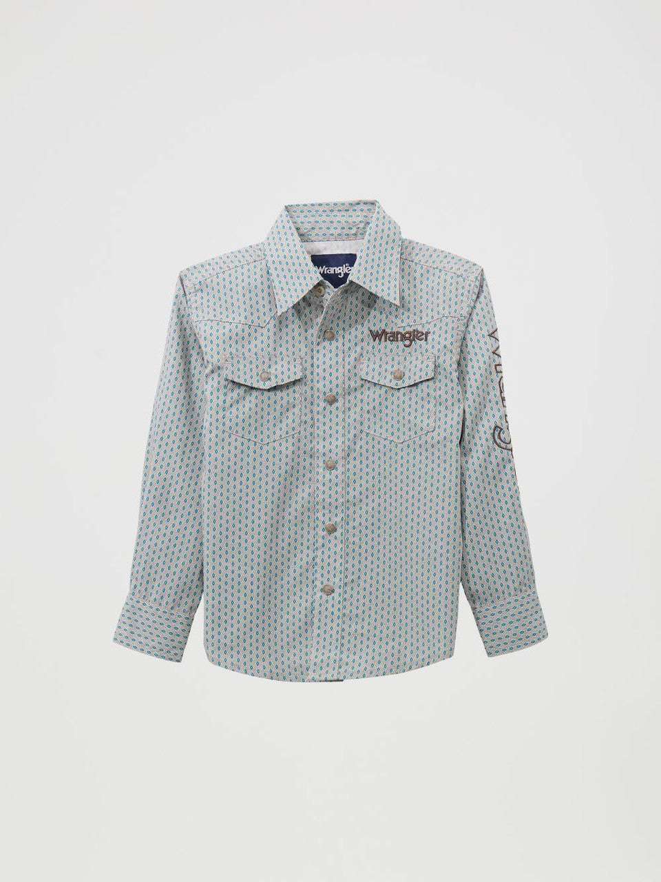 Wrangler Grey With Western Print Long Sleeve Boys 112369433 Laherradurawwnc.com
