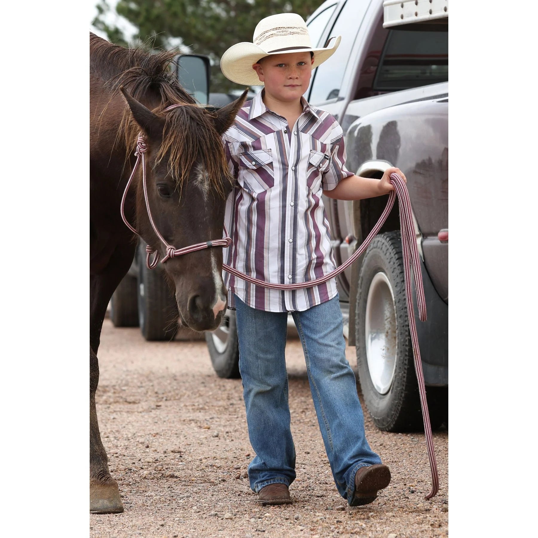 CINCH BOYS WHITE & MULTICOLOR STRIPED SHORT SLEEVE SHIRT - MTW7171002