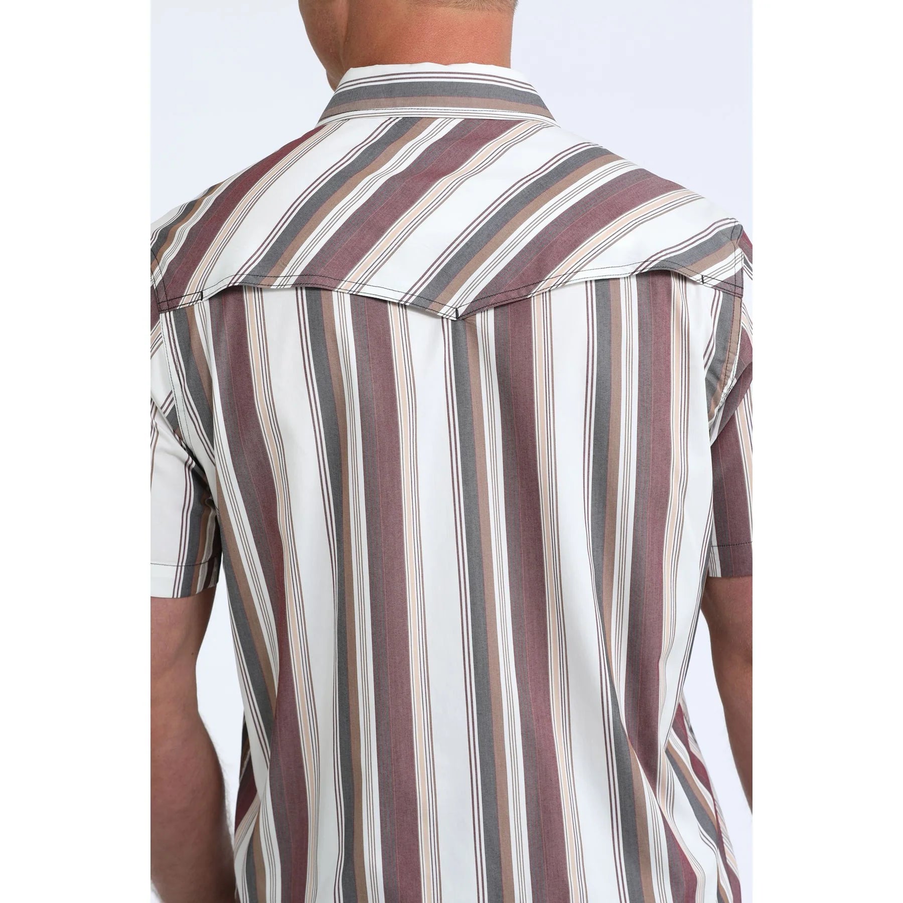 CINCH MENS WHITE & MULTICOLOR STRIPED SHORT SLEEVE SHIRT - MTW1402015