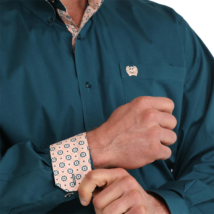 CINCH MENS SOLID TEAL LONG SLEEVE SHIRT - MTW1106106