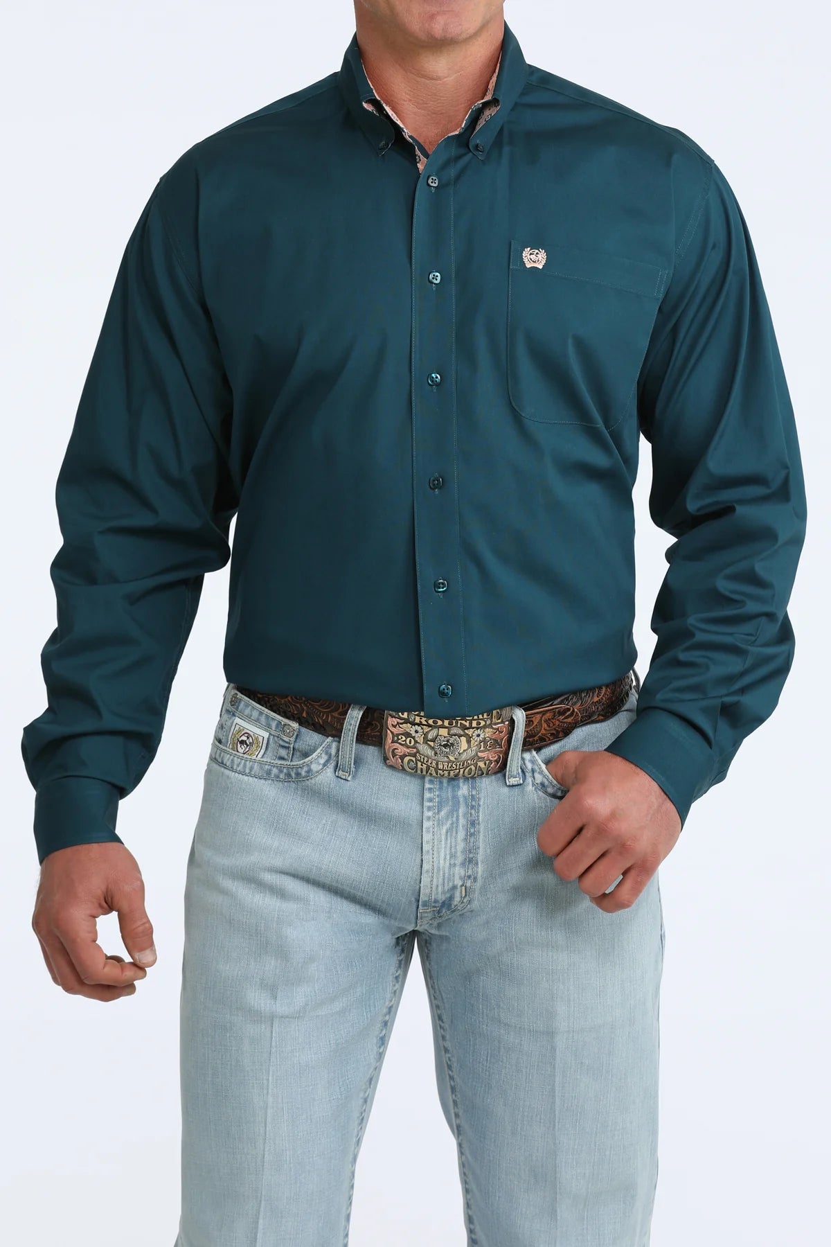 CINCH MENS SOLID TEAL LONG SLEEVE SHIRT - MTW1106106