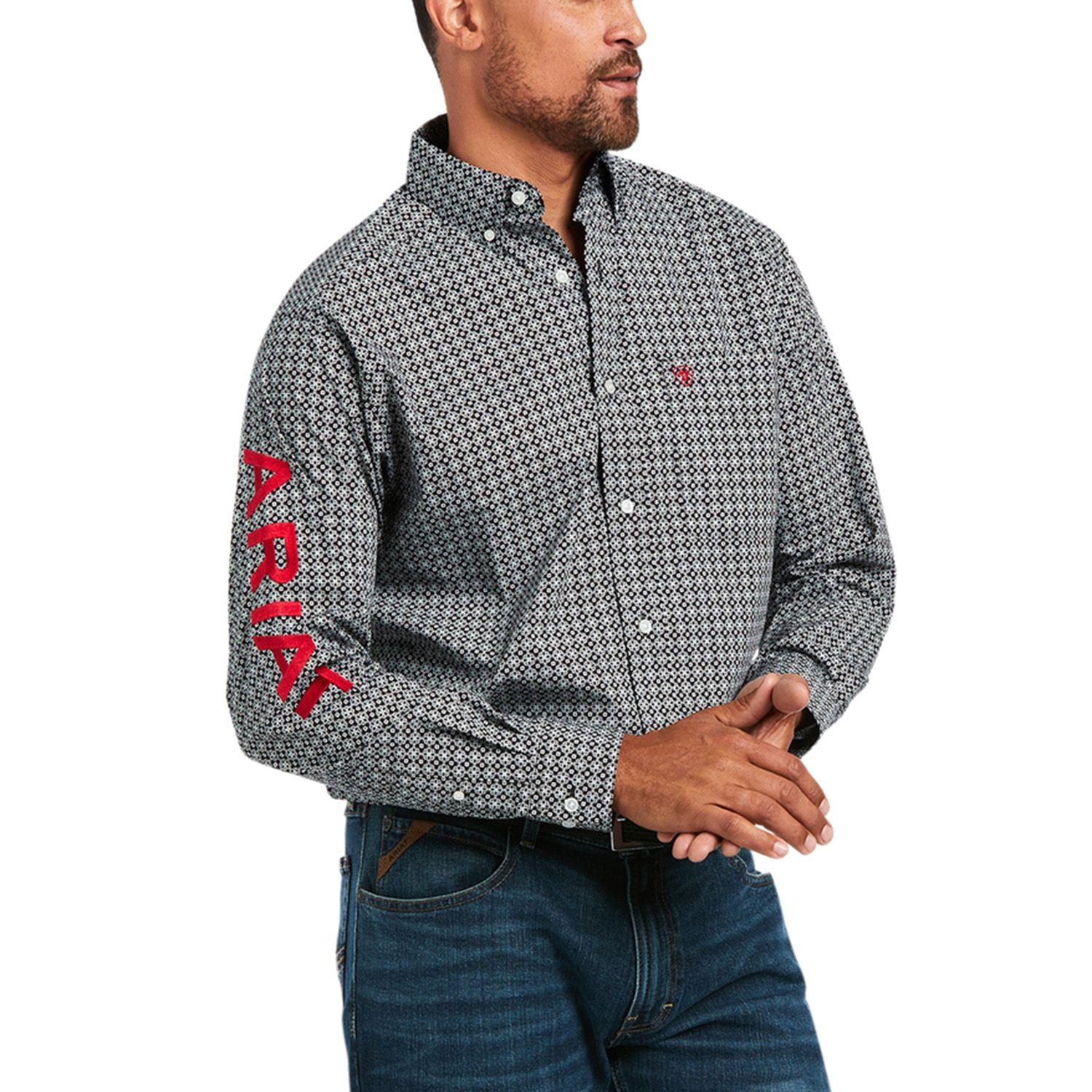 ARIAT MEN TEAM WARD LS SHRT BLACK/ RED 10071716