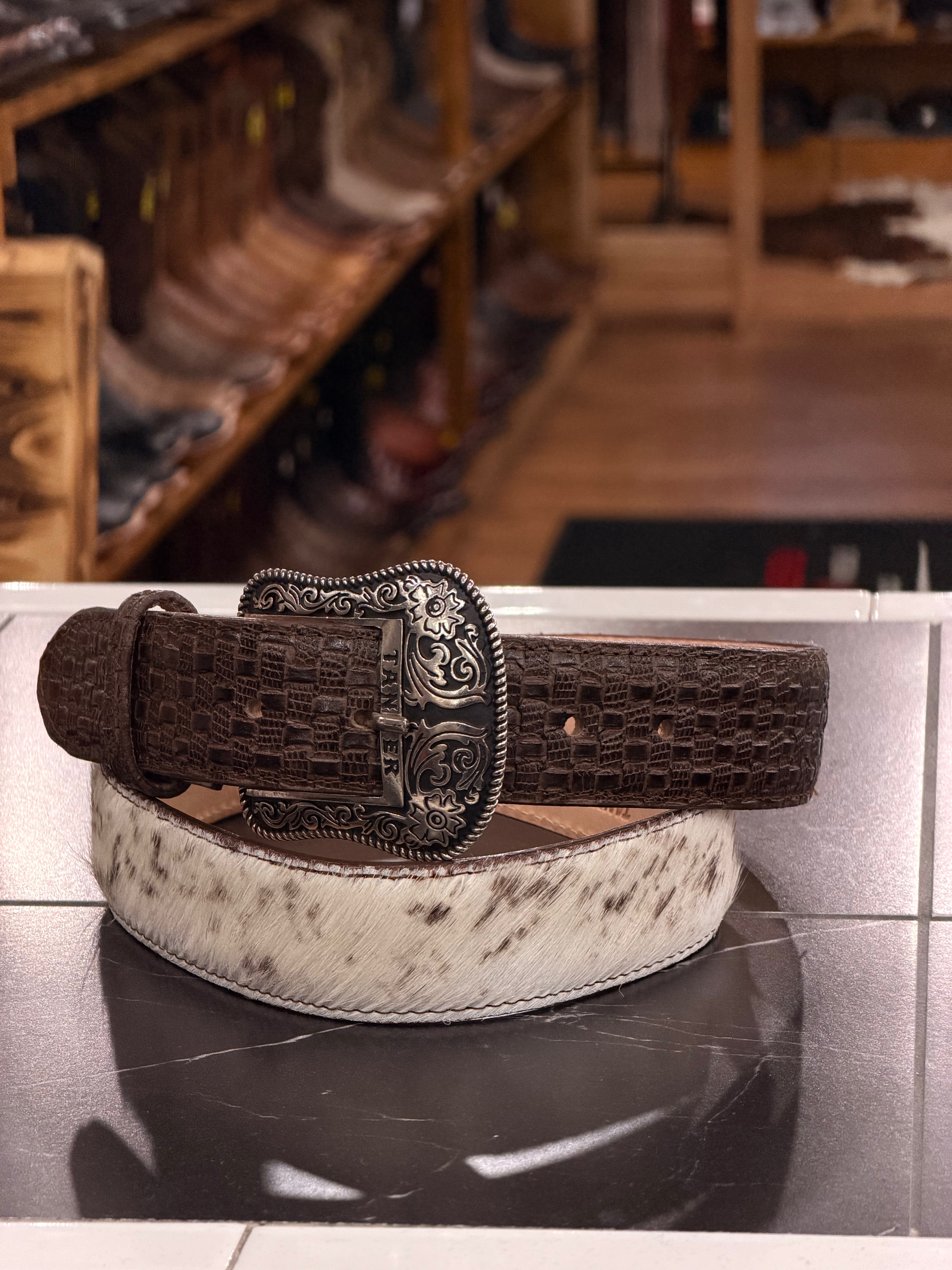 CINTURON TANNER MARK DE HOMBRE PELO DE VACA COFFEE AND WHITE TMB205580