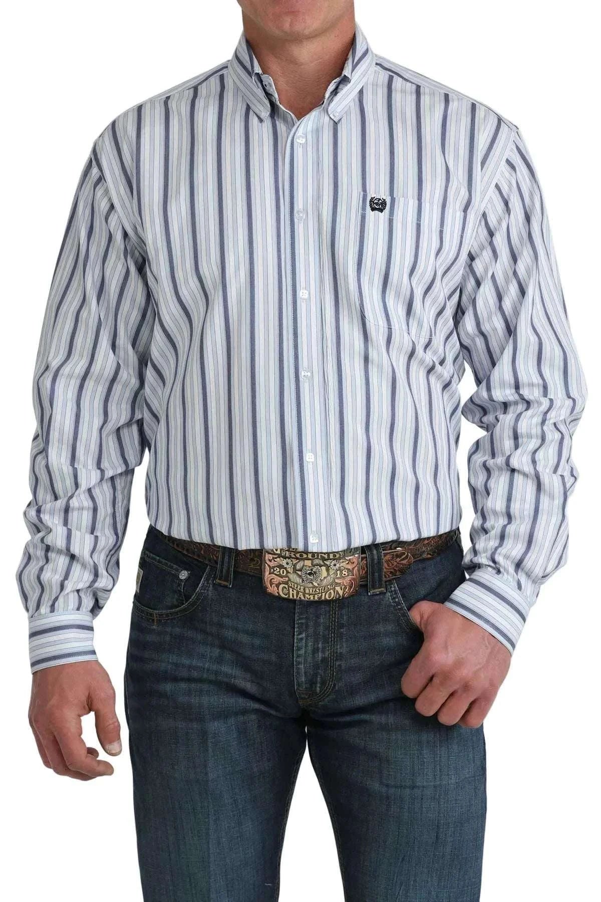 CINCH MENS SHIRT LONG SLEEVE BLUE AND WHITE - MTW1106077 Laherradurawwnc.com