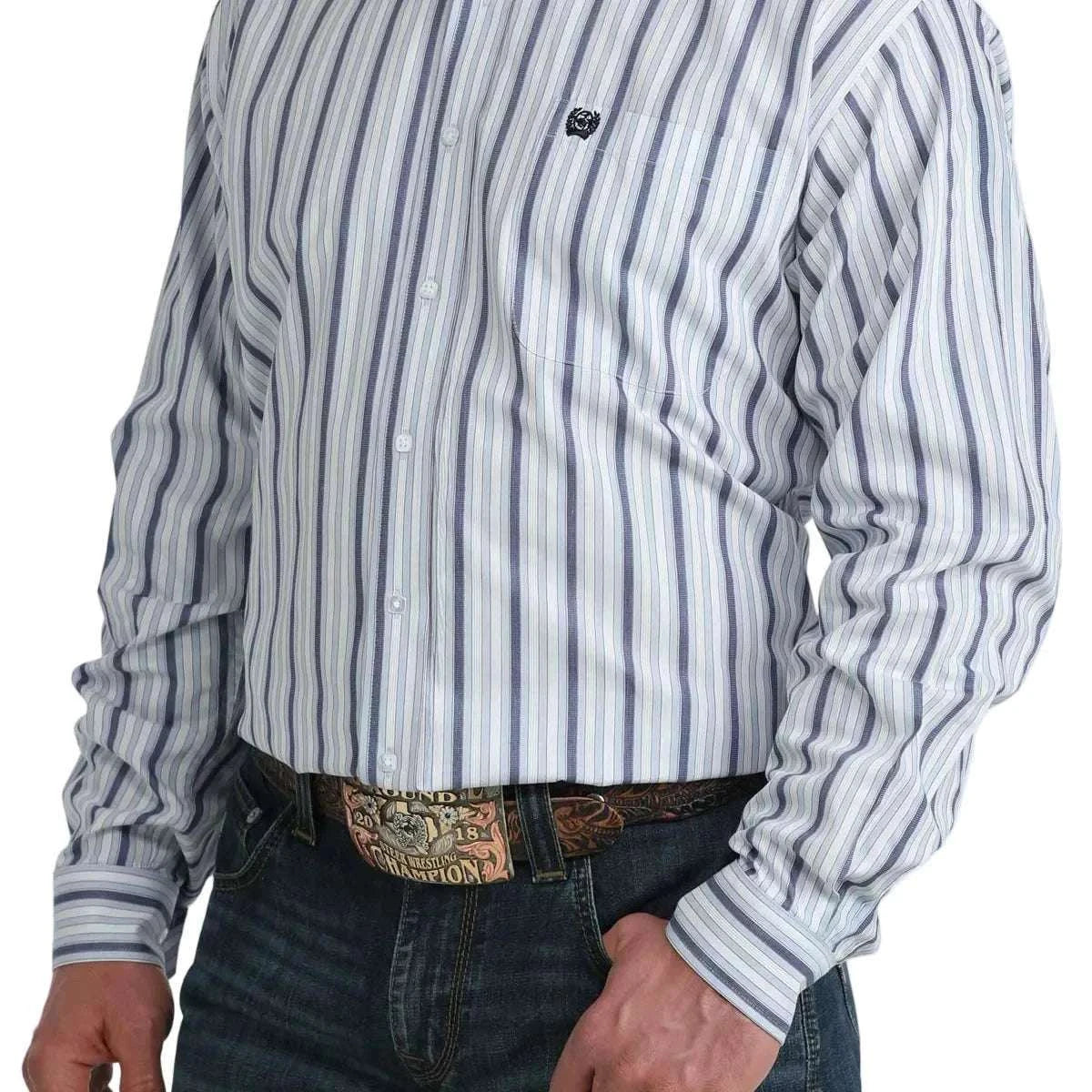 CINCH MENS SHIRT LONG SLEEVE BLUE AND WHITE - MTW1106077 Laherradurawwnc.com