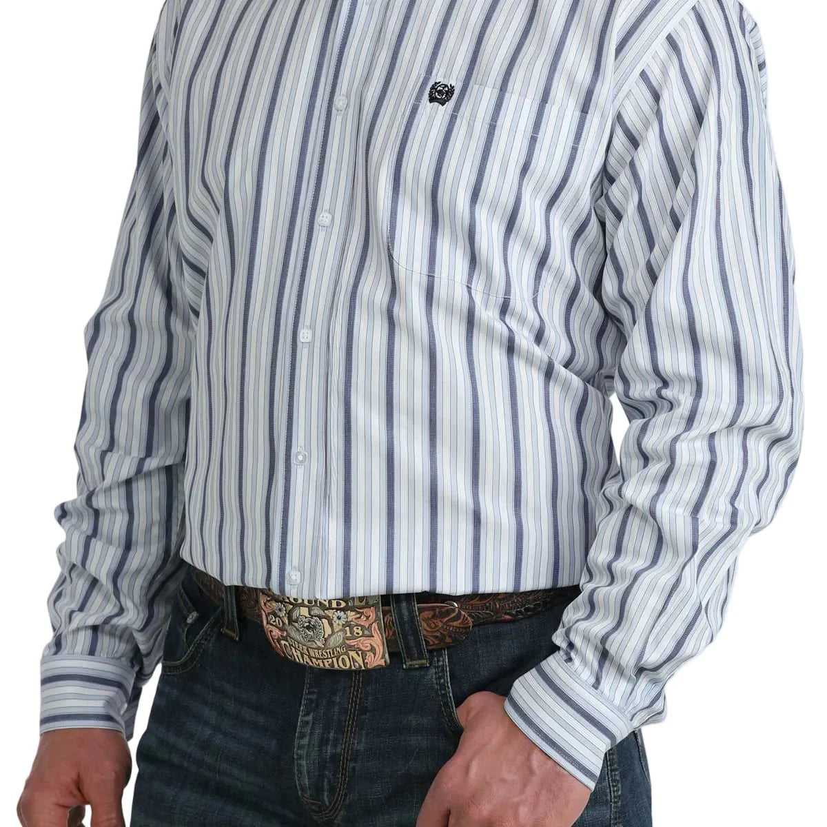 CINCH MENS SHIRT LONG SLEEVE BLUE AND WHITE - MTW1106077