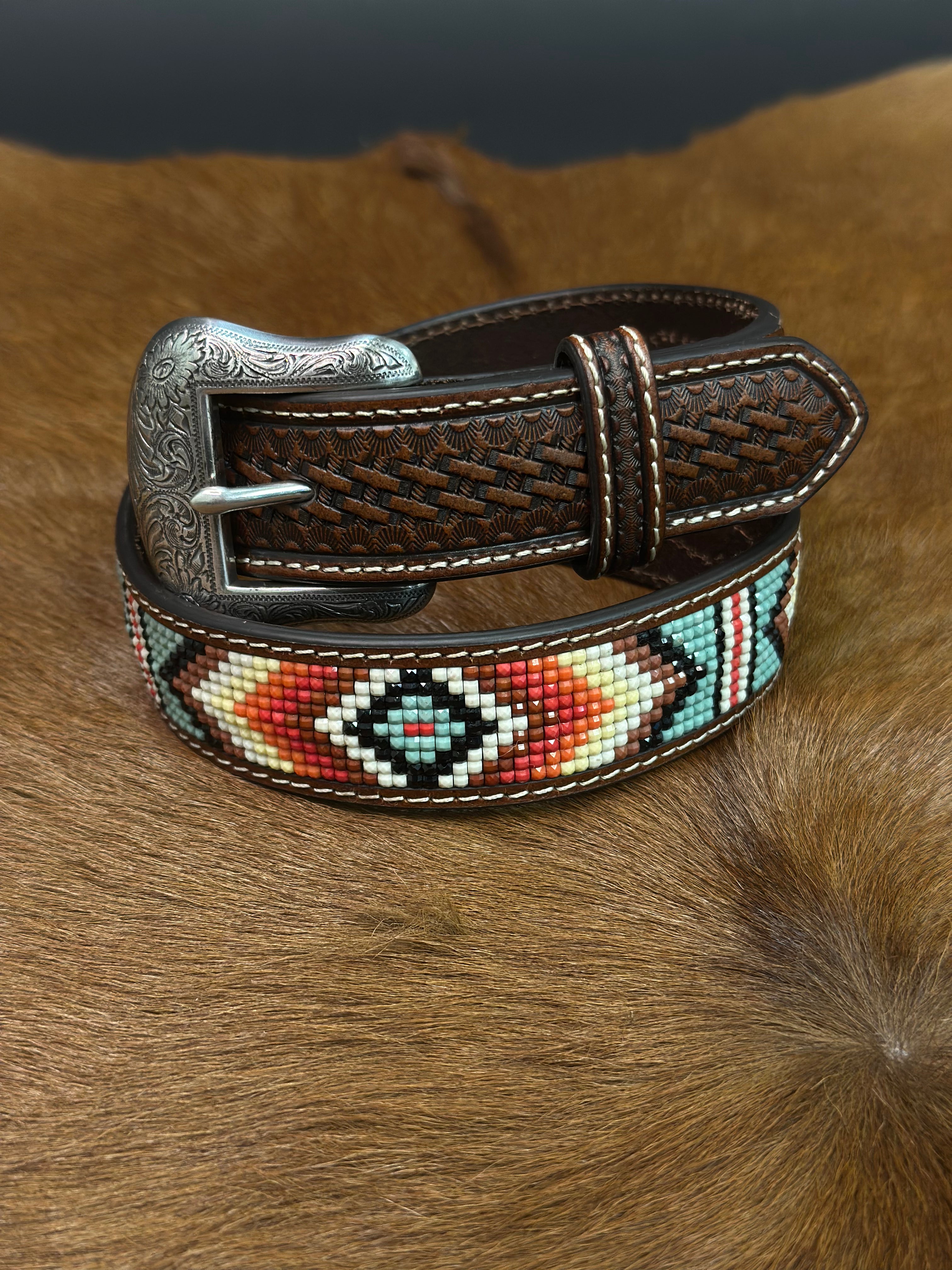 UNISEX BELT WHITE MULTI AZTEC STONE-N4441108
