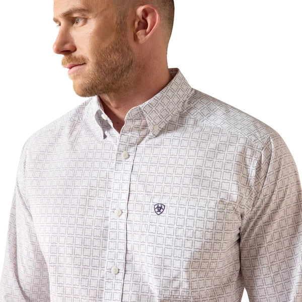 ARIAT MEN’S PACE LS SHRT WHITE GEOMETRIC PRINT 10079421
