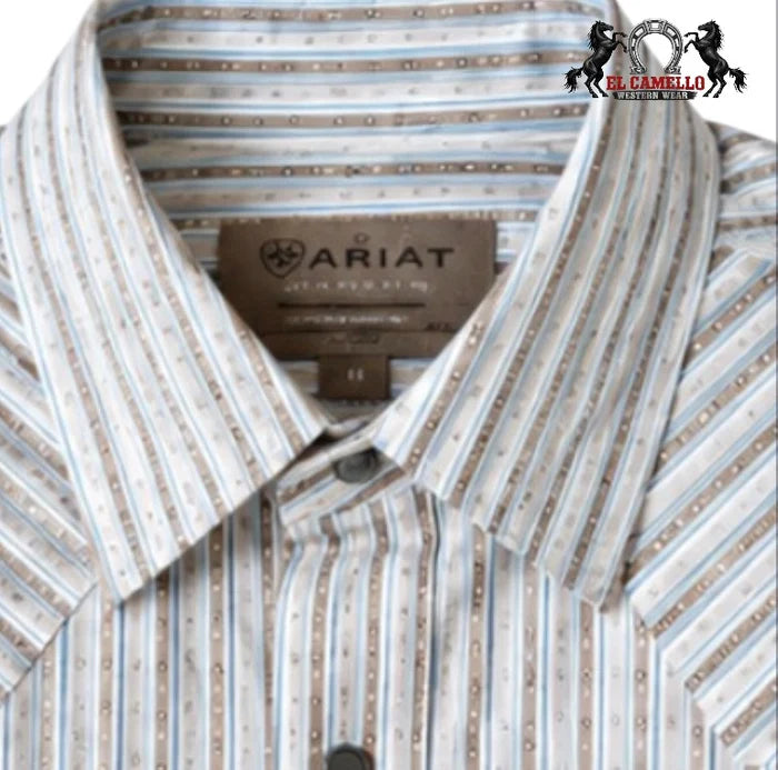 CAMISA ARIAT DE MANGA LARGA PARA HOMBRE WF BURNARD CON BOTONES, RAYAS GEOMÉTRICAS MARRÓN SAVANNAH 10079437