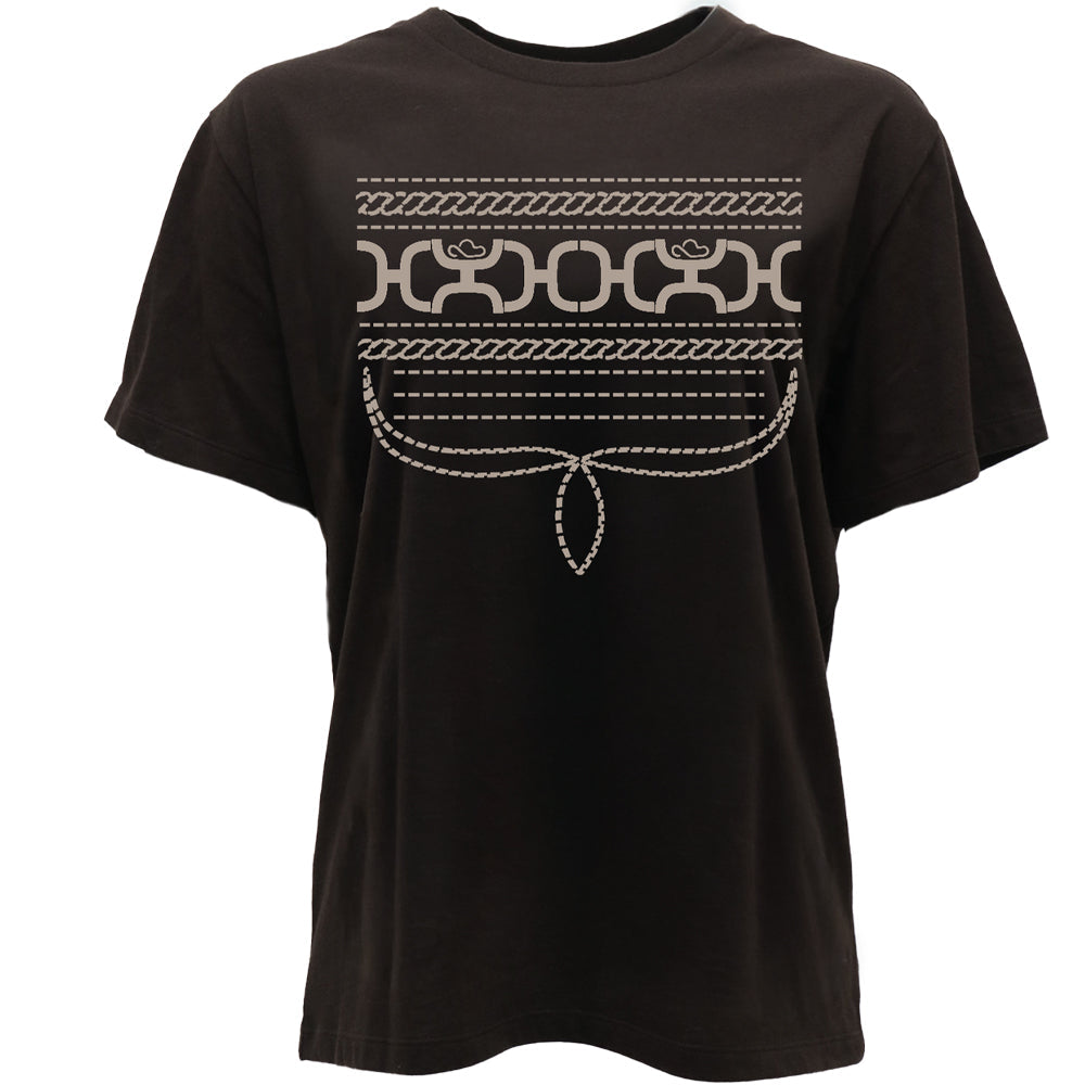 Leona, Women’s Dark Brown Crew NeckCotton/Poly Short Sleeve T-Shirt with Cream Stitching HT2686DKBR