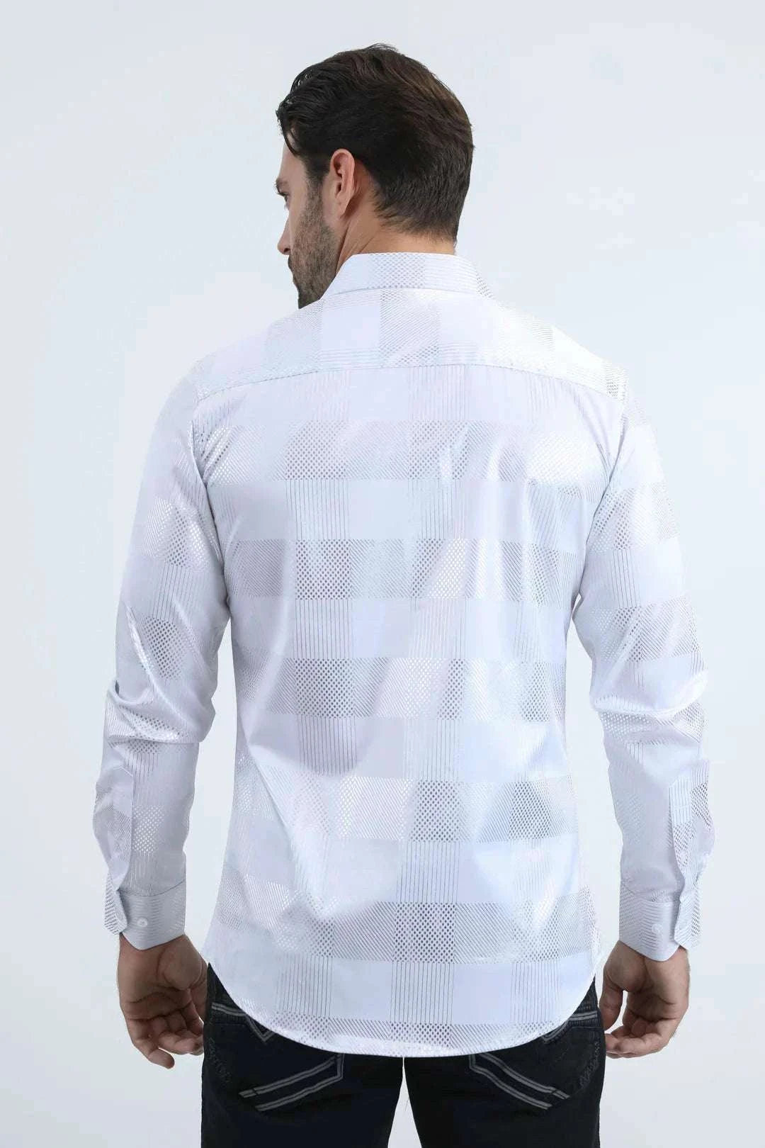 PLATINI MENS MODERN FIT STRETCH FOIL FASHION LONG SLEEVE SHIRT WHITE - FPL11190 Laherradurawwnc.com