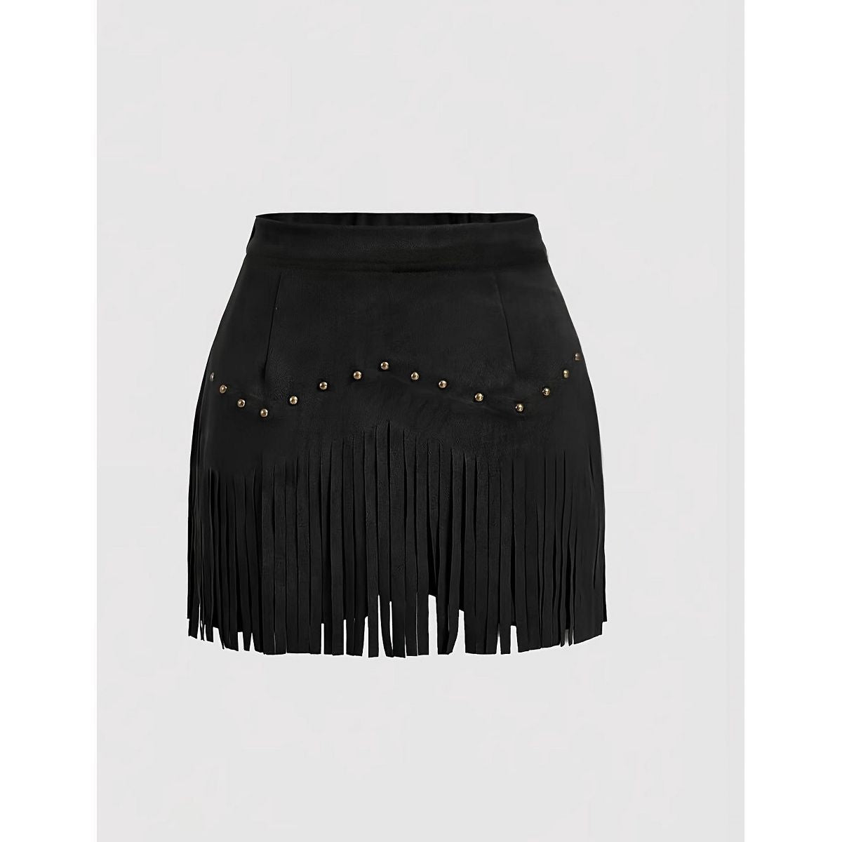 ROCK & ROLL WOMENS SUEDE STUDDED SKIRT W/FRINGE BLACK BW69B09382