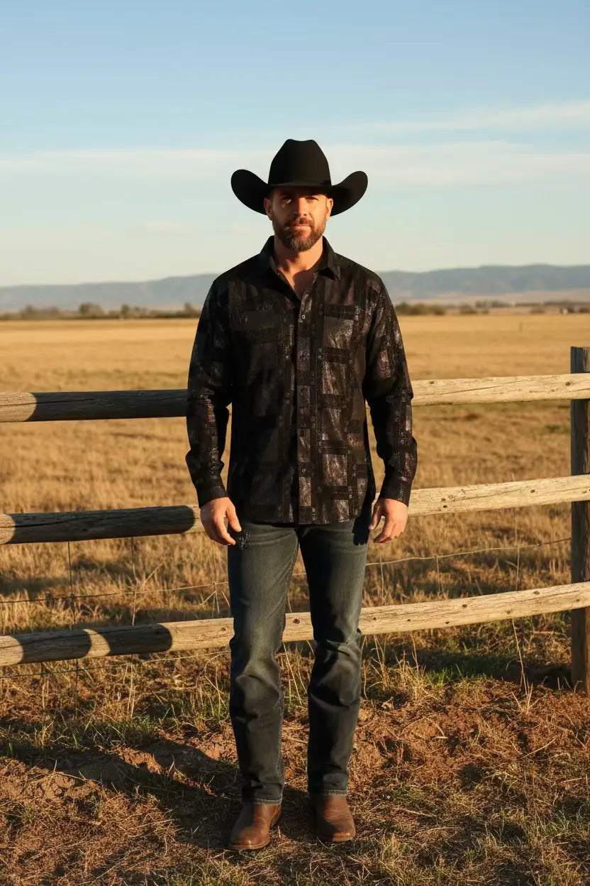 CHUXX MEN BLACK/GOLD LONG SHIRT FLK-900 Laherradurawwnc.com