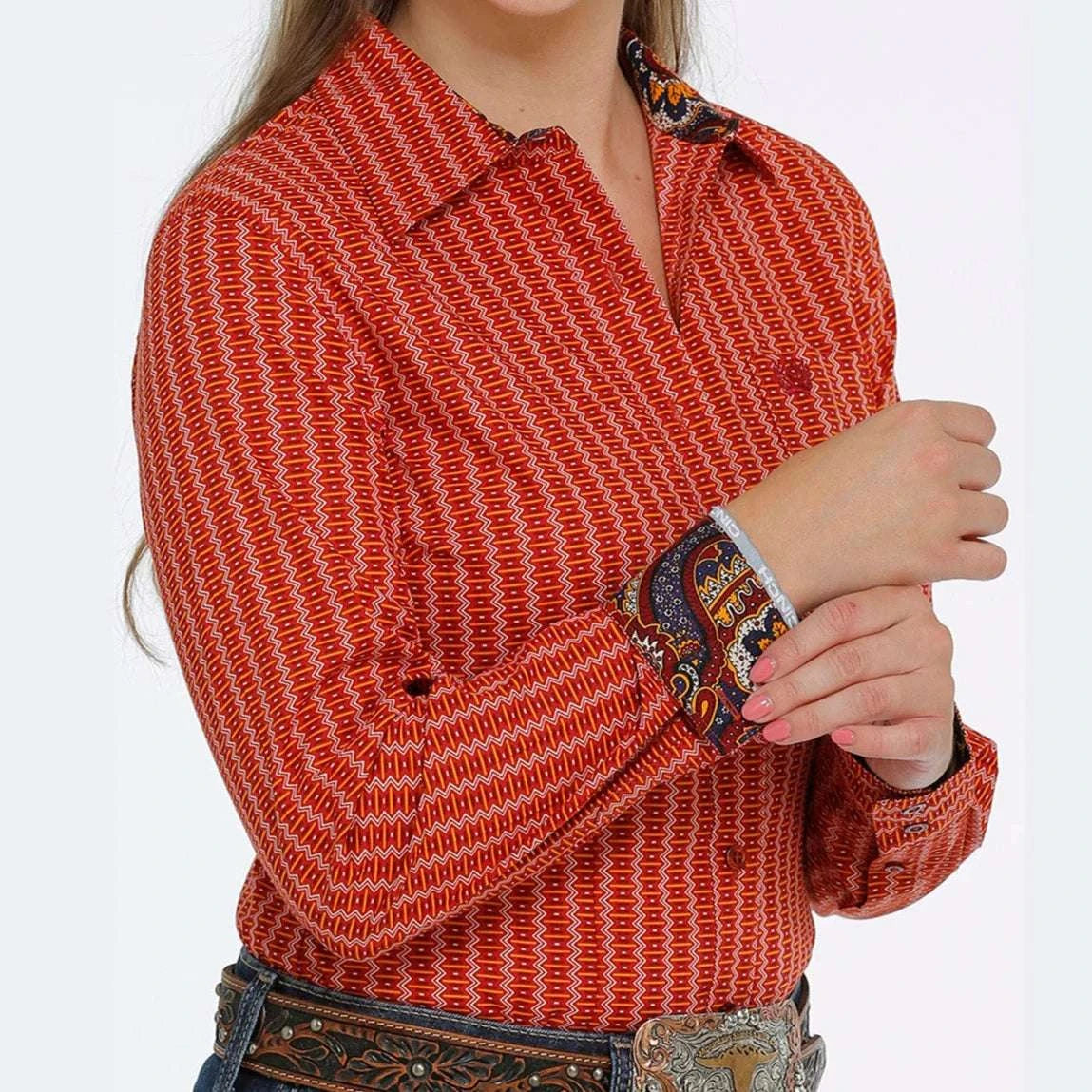 WOMEN SHIRT CINCH RED WITH ORANGE MSW9164190 Laherradurawwnc.com