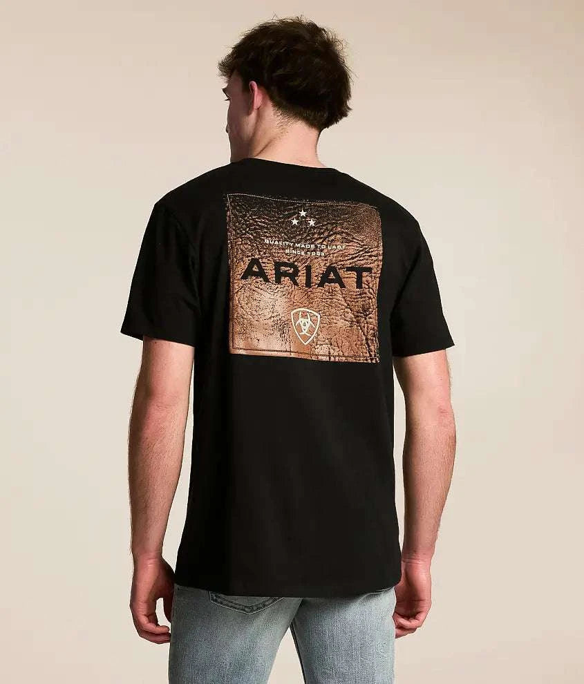 ARIAT MEN BOOT LEATHER PATCH SS TSHRT BLACK 10071159 Laherradurawwnc.com