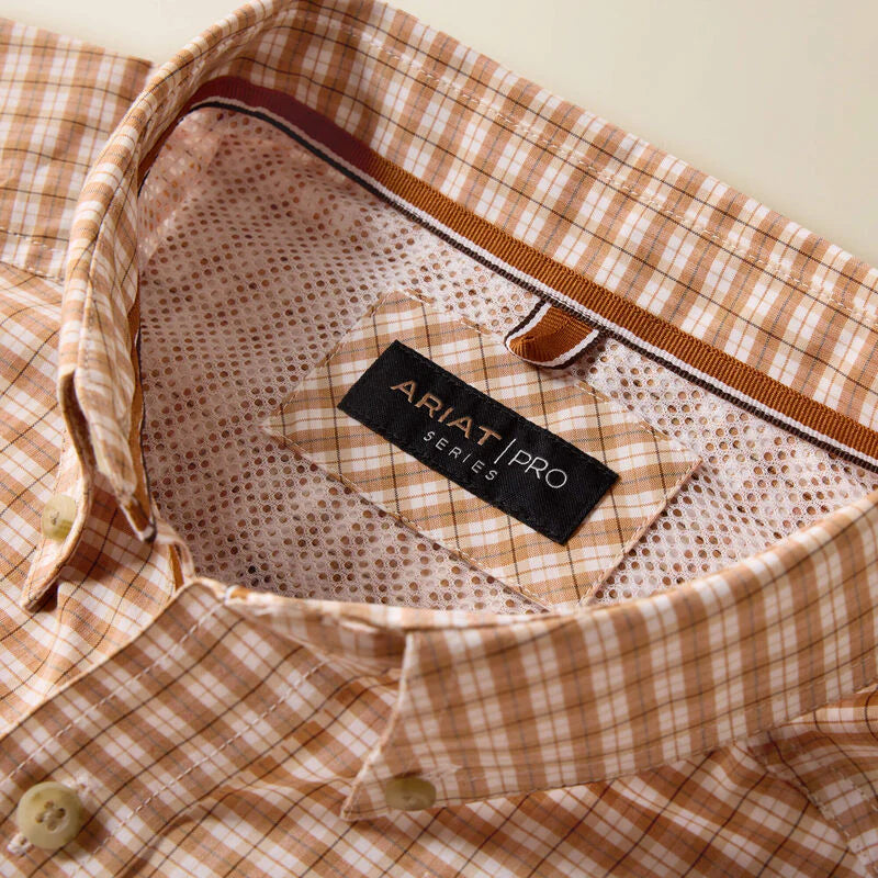 CAMISA DE HOMBRE ARIAT PRO NILES MANGA LARGA ALMOND OIL MINI PLAID - 10073609