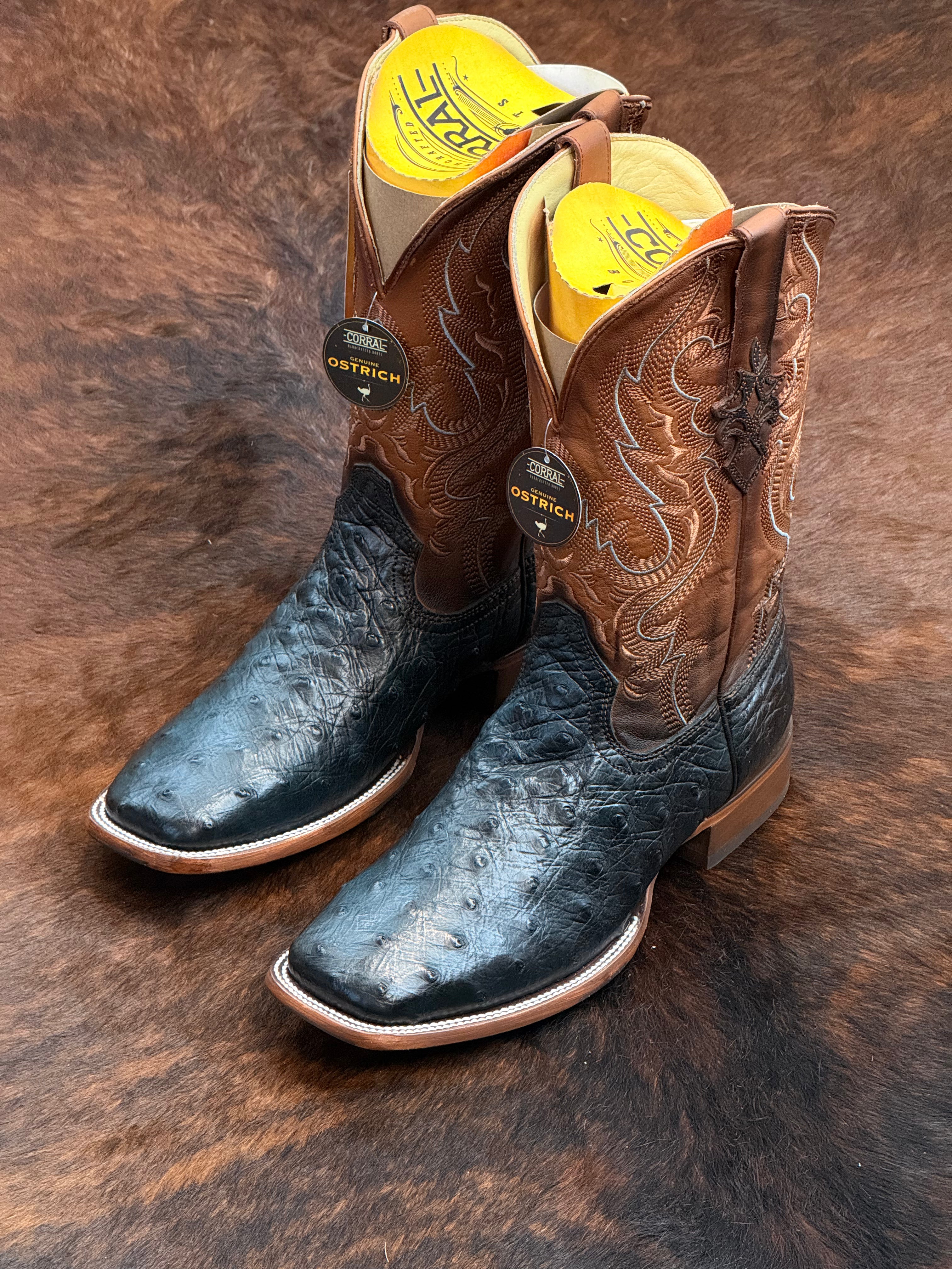 CORRAL MEN BOOTS NAVY BLUE OSTRICH EM WIDE SQUARE TOE A4975