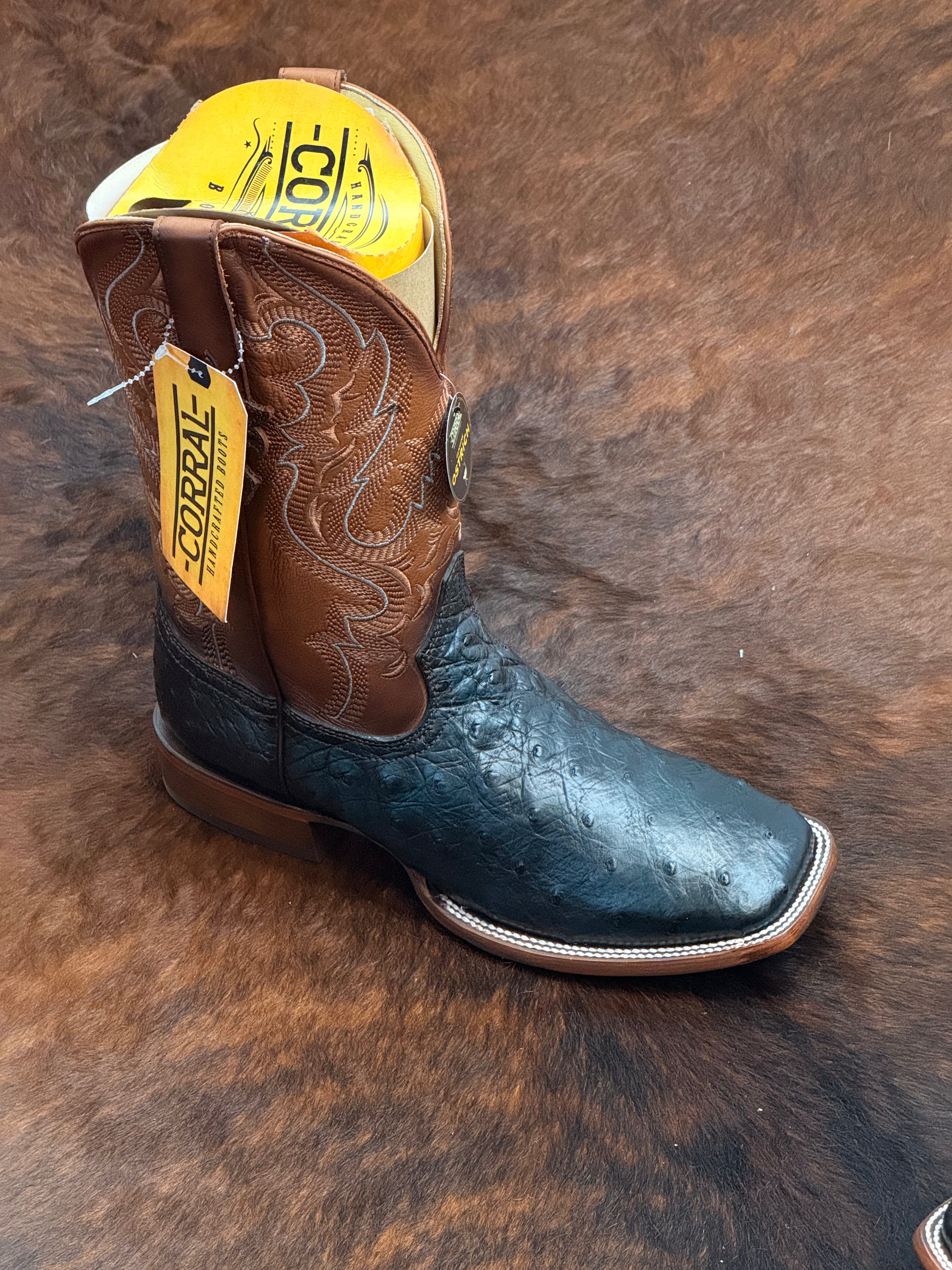 CORRAL MEN BOOTS NAVY BLUE OSTRICH EM WIDE SQUARE TOE A4975