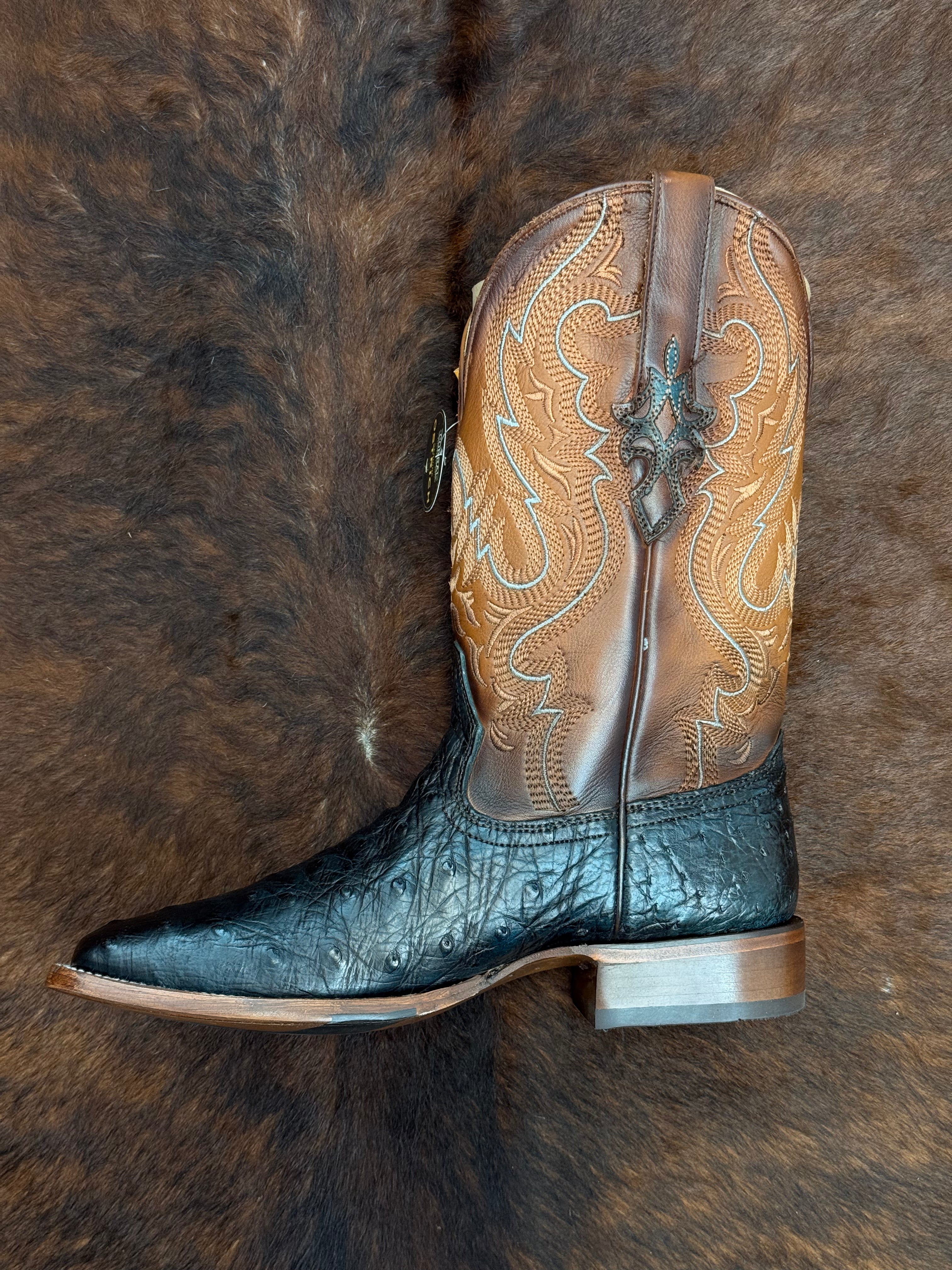 CORRAL MEN BOOTS NAVY BLUE OSTRICH EM WIDE SQUARE TOE A4975