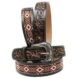 TWISTED X HAND TOOLED DARK BROWN BEADED BELT Laherradurawwnc.com