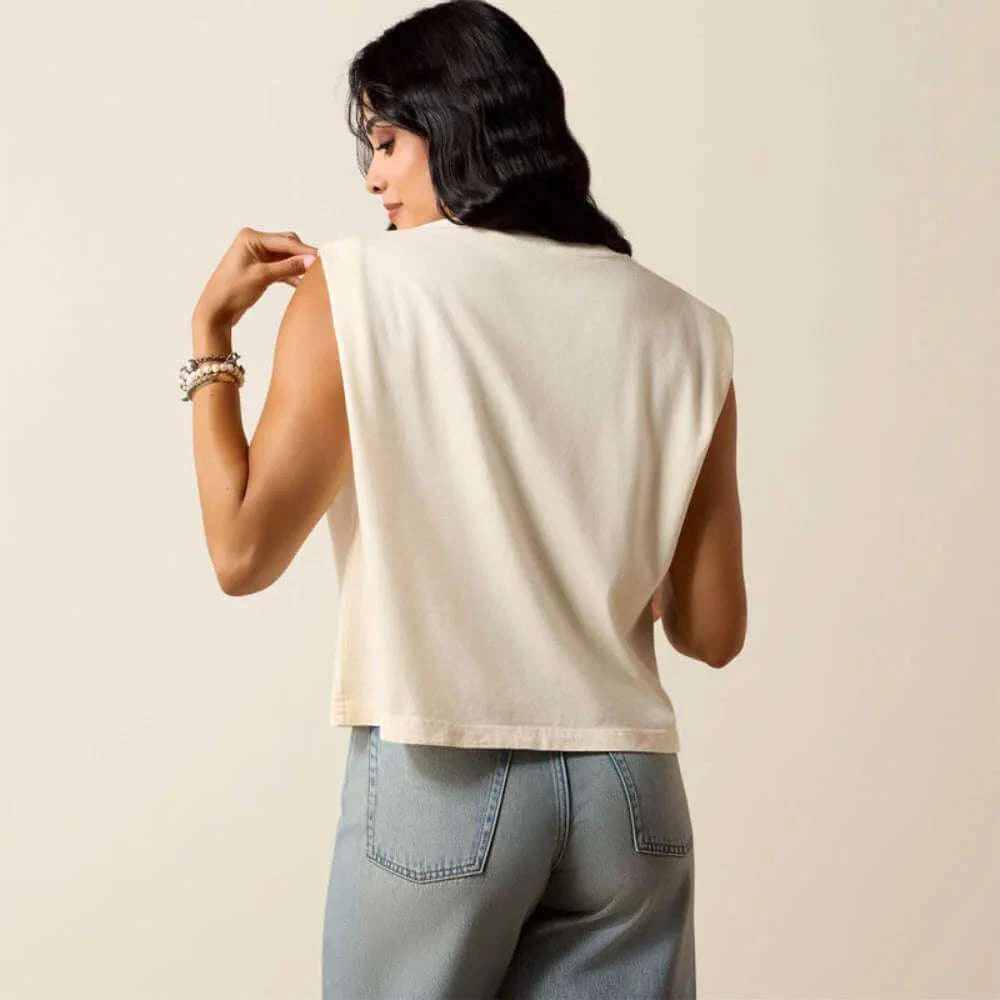ARIAT WOMEN FADED IVORY STEER SKULL LANDSCAPE SS TSHRT 10078378 Laherradurawwnc.com