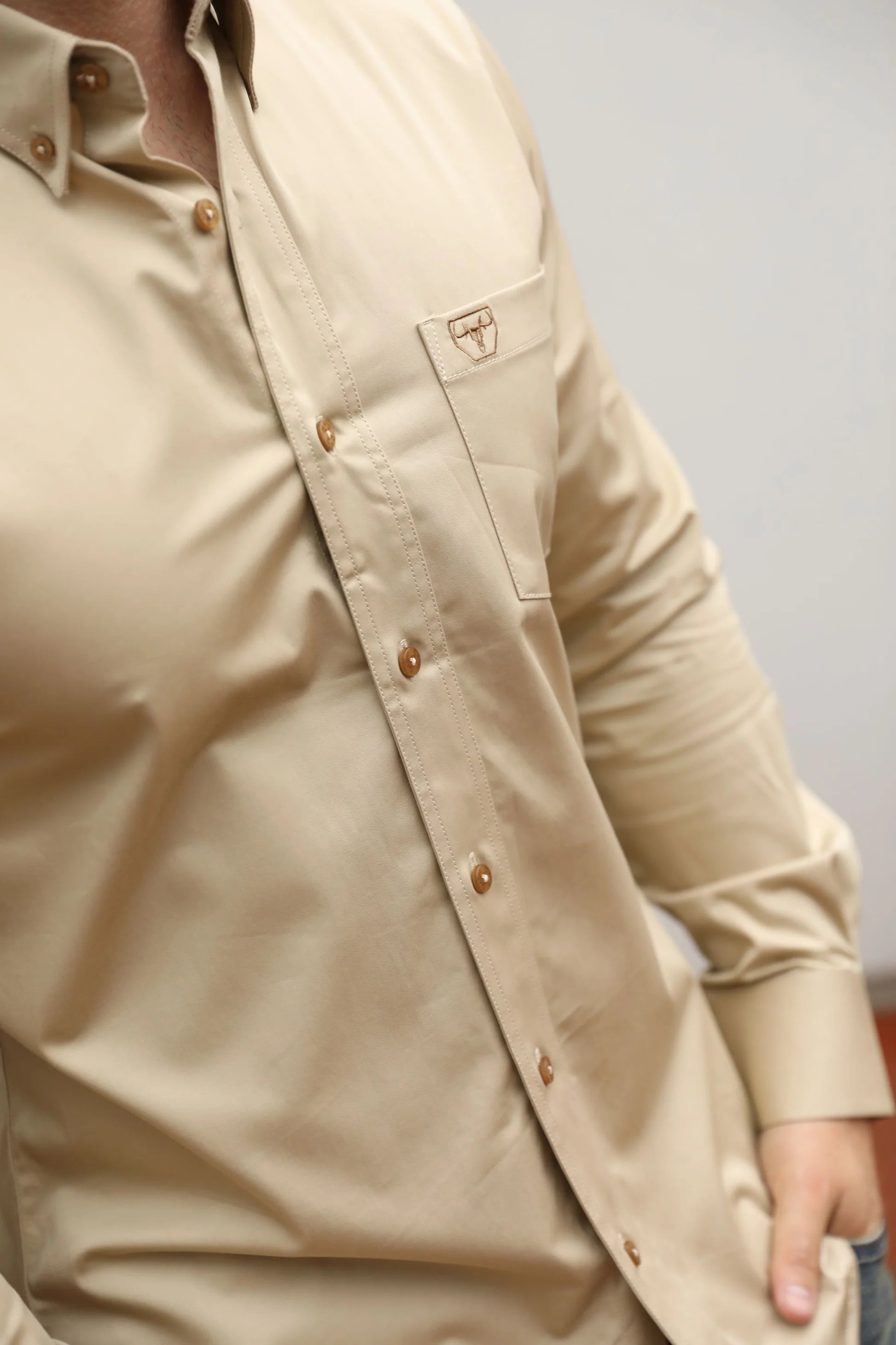 PLATINI MEN’S SHIRT MODERN FIT STRETCH BEIGE CTL9261
