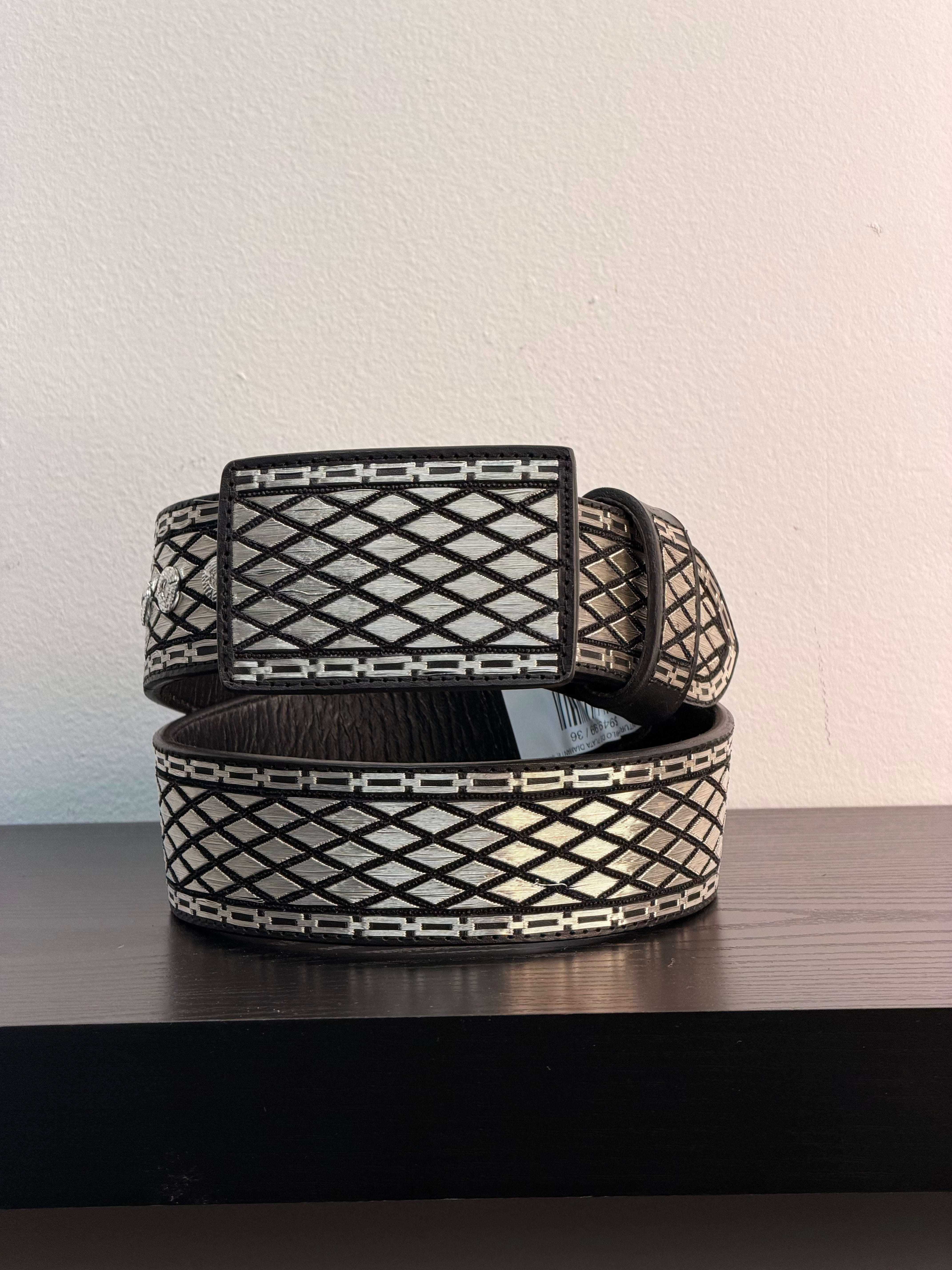 CINTURON HILO DE PLATA ROMBOS EXTRA TALA Laherradurawwnc.com