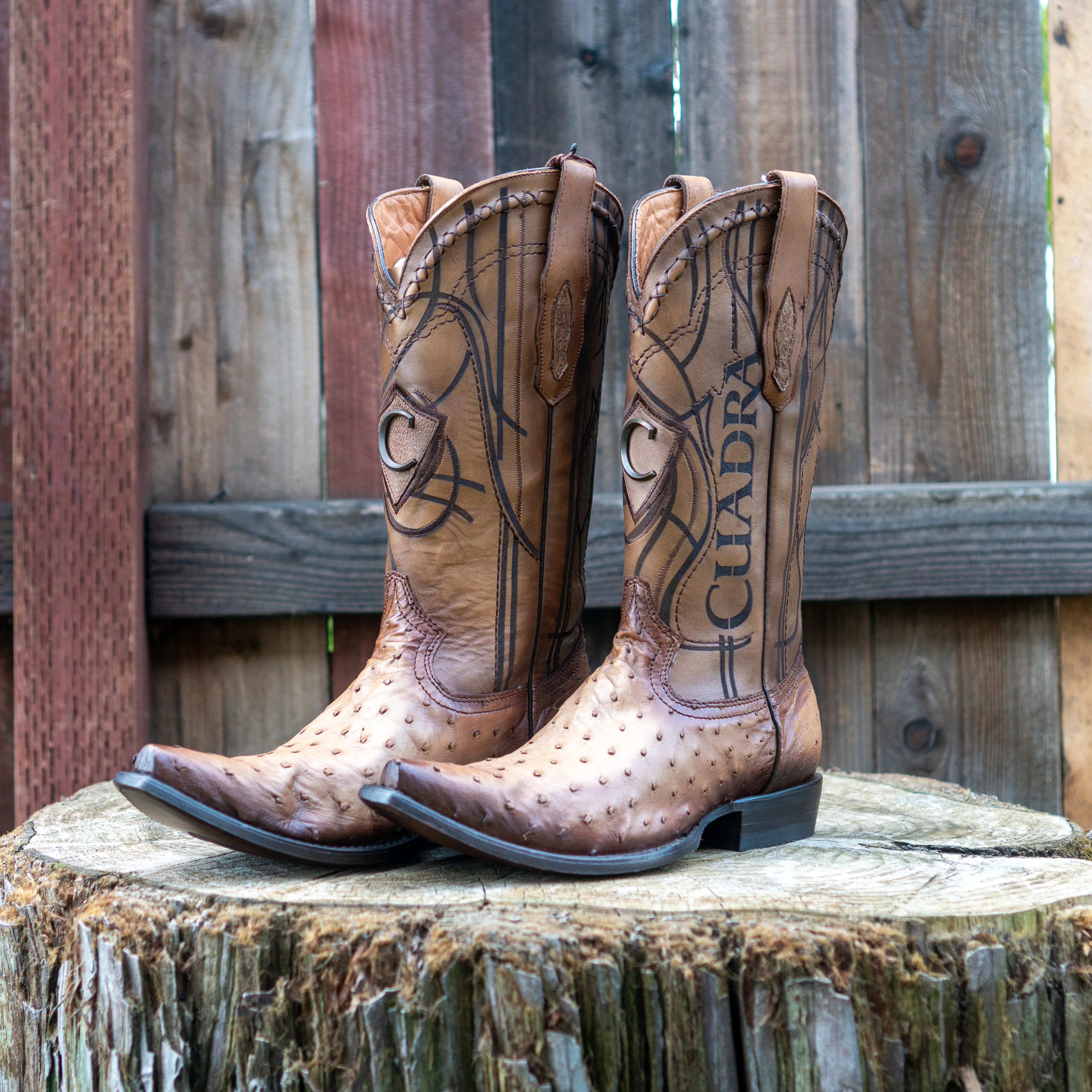 CUADRA MEN BOOTS OSTRICH FLAME ORIX LASER & WOVEN SNIP TOE - 2B10A1