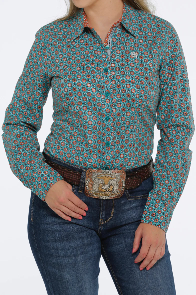 CAMISA CINCH PARA DAMA MANGA LARGA TURQUESA MSW9165024 GRN