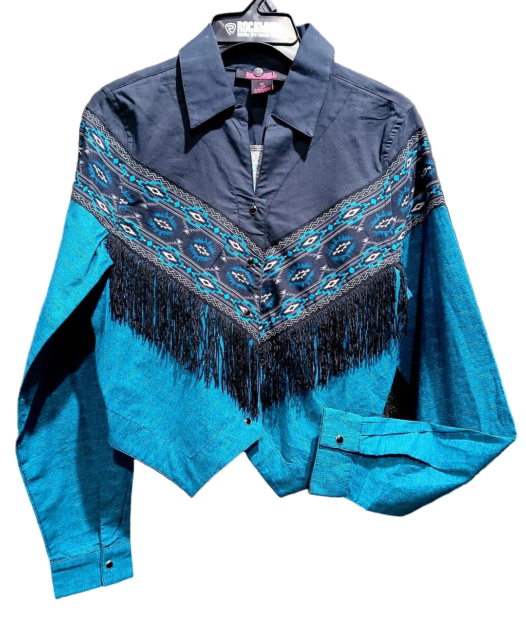 ROCK&ROLL WOMEN RETRO AZTEC BORDER SHIRT PEACOCK-BWN2S07778