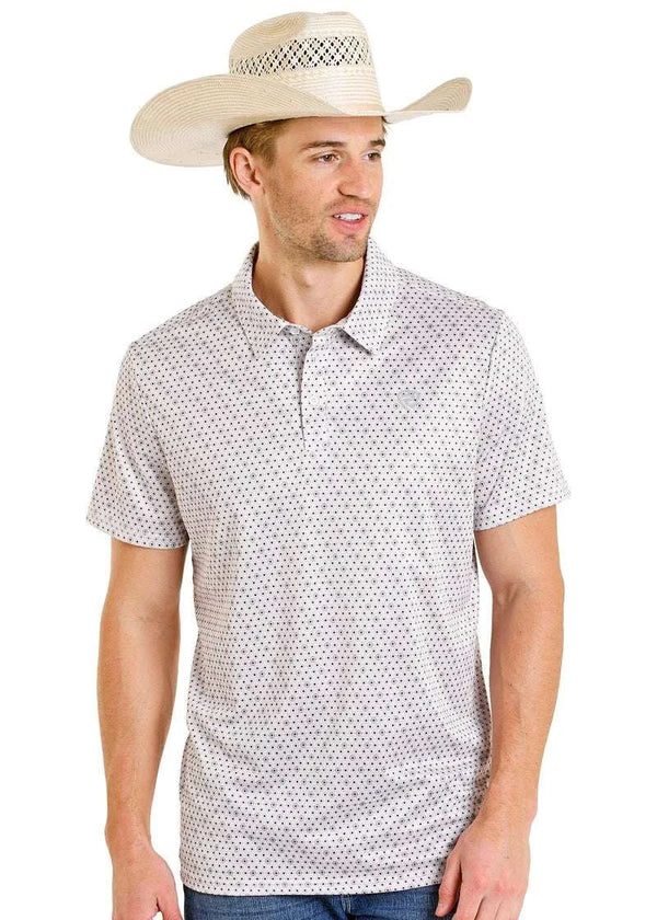 ROCK&ROLL MENS GEO ALLOVER PRINTED POLO SHORT WHITE BM51T08332