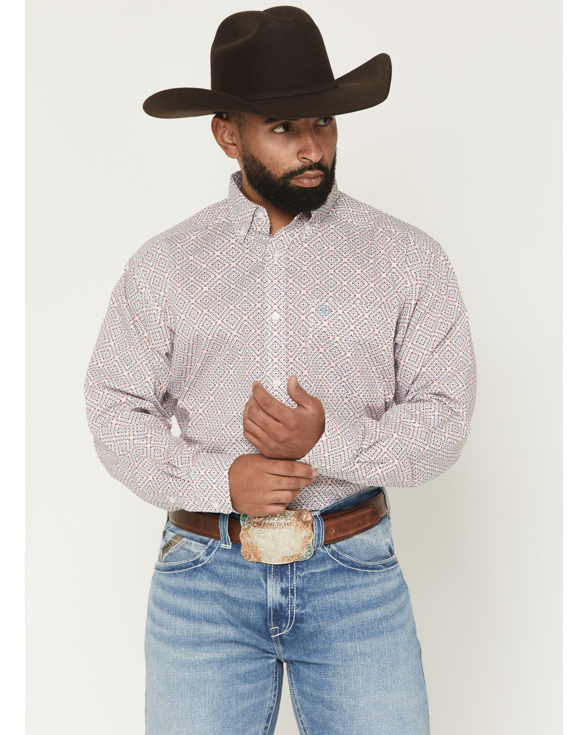 ARIAT MENS WHITE GEO PRINT CLASSIC FIT 10071609