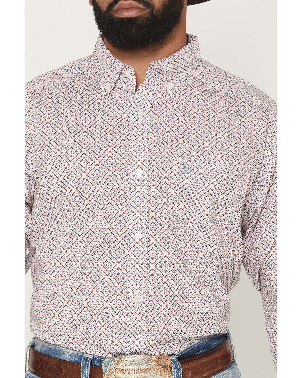 ARIAT MENS WHITE GEO PRINT CLASSIC FIT 10071609 Laherradurawwnc.com