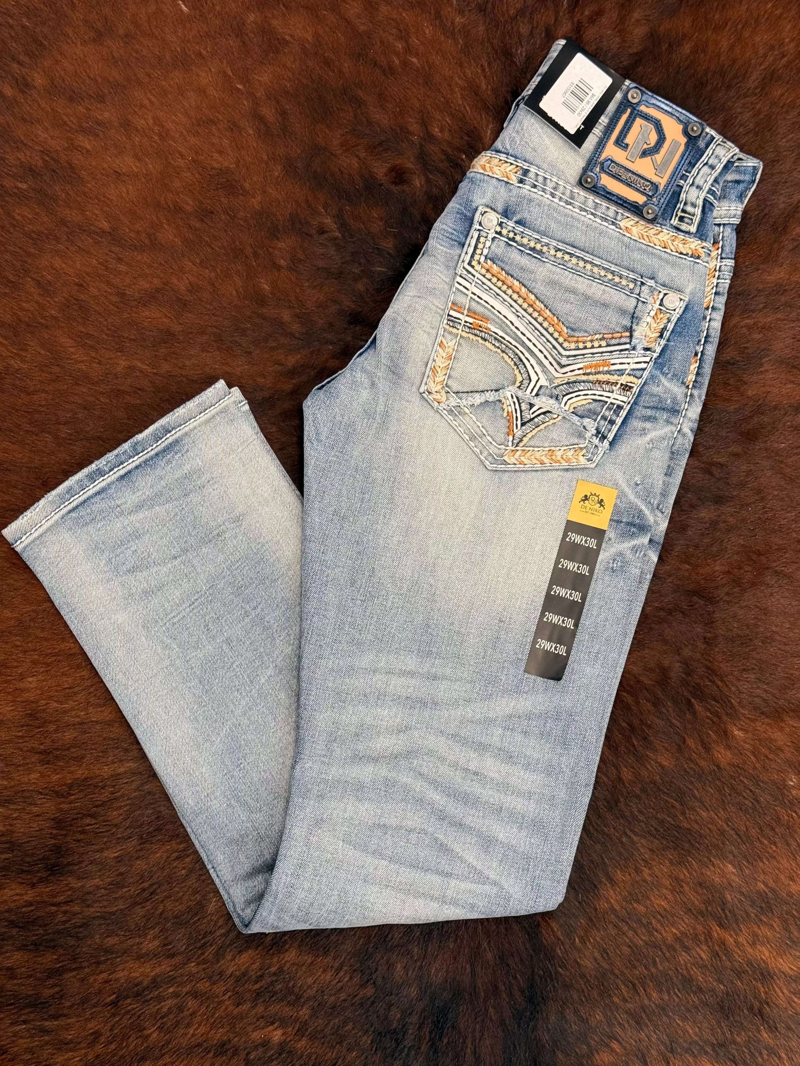 DE NIKO MENS JEAN SLIM STRAIGHT LIGHT WASH DN-25909 Laherradurawwnc.com